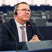 Erik Bergkvist i EU-parlamentet i Strasbourg 2019.