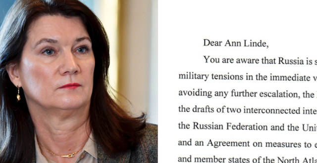 Ann Linde/brevet som Ryssland har skickat. TT