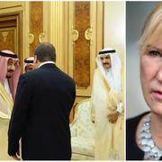 Stefan Löfven skakar hand med Saudiarabiens kung kung Salman bin Abdul Aziz . Margot Wallström. Arkivbilder.