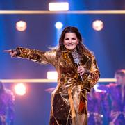 Carola som mellanakt under genrepet  inför Melodifestivalen 2023.