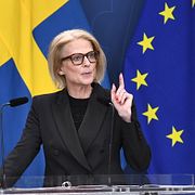 Finansminister Elisabeth Svantesson (M) vid pressträffen.