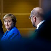 Angela Merkel och Martin Schulz (till höger), arkivbild.