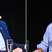 Andersson och Kristersson under debatten. 