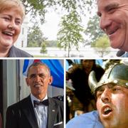 Löfven med Norges Erna Solberg, Michelle och Barack Obama, arkivbild på viking.