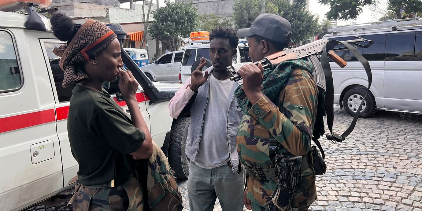 Regeringsvänliga soldater i Tigray Peace Force i Mekelle.