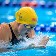 Pernilla Lindberg i finalen i 100 meter bröstsim. 