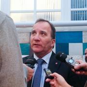 Löfven under pressuppbåd i Luleå på måndagen.