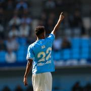  Malmös Taha Abdi Ali jublar efter sitt 1-0-mål under onsdagens final i Svenska cupen mellan Malmö FF och Djurgårdens IF på Eleda stadion i Malmö. 