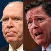 Donald Trump, CIA-chefen John Brennan, FBI-chefen James Comey och den nationella underrättelsechefen James Clapper.