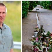 Mattias Flink / En person lägger blommor vid brottsplatsen i Falun