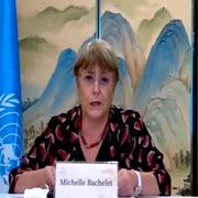 Michelle Bachelet under presskonferensen. 