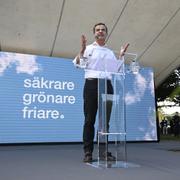 Statsminister Ulf Kristersson (M) under sitt tal i Almedalen.