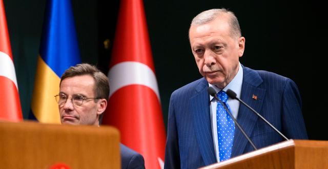 Statsminister Ulf Kristersson och Turkiets president Erdogan. Henrik Montgomery/TT