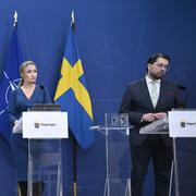 Arkivbild på statsminister Ulf Kristersson (M), energi- och näringsminister Ebba Busch (KD) samt Sverigedemokraternas partiledare Jimmie Åkesson.