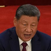 Kinas president Xi Jinping under ett tal i Peking den 1 juli i år.