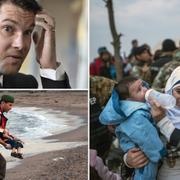 SD-ledaren Jimmie Åkesson, treårige Alan Kurdi, flyktingar vid makedoniens gräns på lördagen.