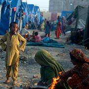 Barn som förlorat sina hem i översvämningar i ett flyktingläger i Sukkur, Pakistan 10 september 2022. Pakistan är ett av de länder som drabbas hårdast av klimatförändringarna. 