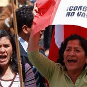 Demonstration mot gruvverksamheten i Cajamarca.