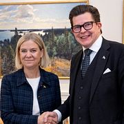 S-ledaren Magdalena Andersson med talmannen Andreas Norlén, 18 september