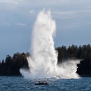 En gammal sjömina detoneras under kontrollerade former i Oslofjärden. Arkivbild. 