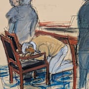 Teckning som visar hur Sean ”Diddy” Combs reagerar på fängelsedomen den 2 juli 2025.