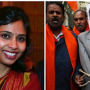 Till vänster: Devyani Khobragade. Höger: Protester i Indien.
