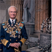 Kung Carl XVI Gustaf framför silvertronen/ Slottet i Stockholm. 