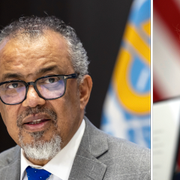 Världshälsoorganisationens chef Tedros Adhanom, USA:s president Donald Trump