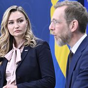 Elisabet Lann (KD), sjukvårdsminister, Ebba Busch (KD), energi- och näringsminister, Jakob Forssmed (KD) socialminister, håller pressträff för att presentera vårdsatsningar i vårändringsbudgeten.