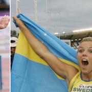 Susanna Kallur under Finnkampen 2016 och när hon firar sitt EM-guld i Göteborg tio år tidigare.