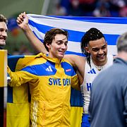 Duplantis med övriga medaljörer:  greken Emmanouil Karalis och australiensaren Kurtis Marschall.