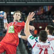 Sander Sagosen under kampen mellom Serbia og Norge i Arena Zagreb torsdag.