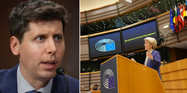 Open AI:s vd Sam Altman och EU-kommissionens ordförande Ursula von der Leyen. TT