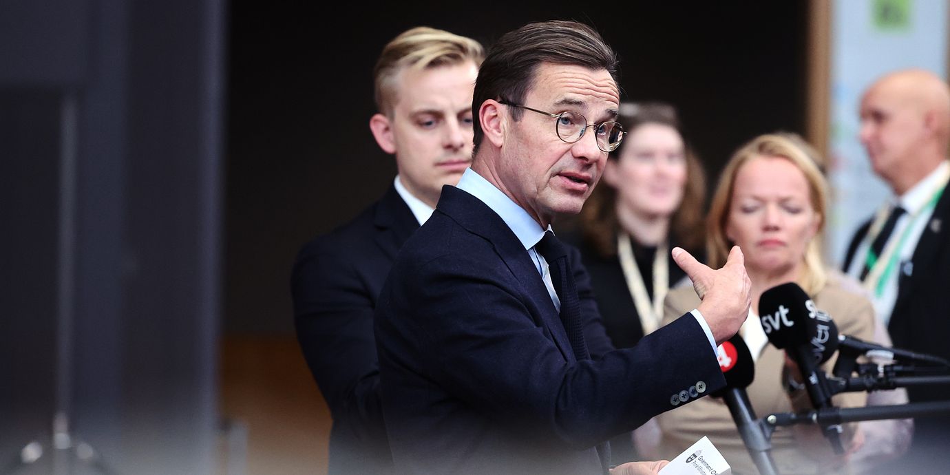 Ulf Kristersson (M) under ett möte i EU tidigare denna månad.