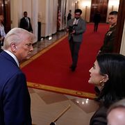 Arkivbild på Trump och CNN:s ankare Kaitlan Collins.