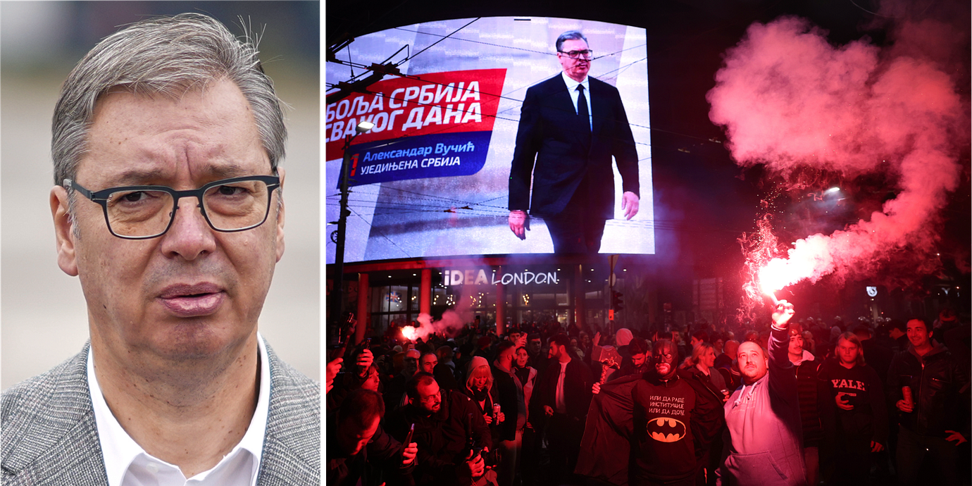 Vucic/Människor i Belgrad firar valresultatet.
