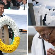 Premiärminister Shinzo Abe i Nagasaki på söndagen.