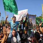 Palestinier i Gaza City efter nyheten om uppgörelsen mellan al-Fatah och Hamas.