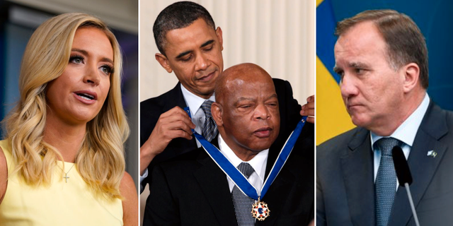 McEnany, Obama och Lewis, Löfven.  TT