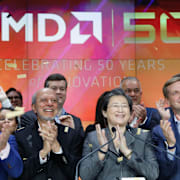 AMD:s vd Lisa Su vid ett jubileumsfirande för bolaget i New York, 1 maj 2019.