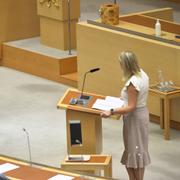 Finansmarknadsminister Niklas Wykman (M) och Socialdemokraternas gruppledare Lena Hallengren i en debatt om partilotterna.