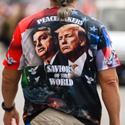 Viktor Orbán/ En Trump-supporter med en t-shirt med Trump/Orbán-motiv