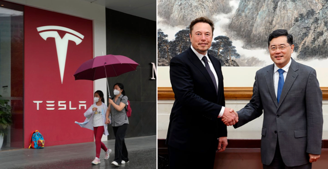 Kinas utrikesminister Qin Gang med Elon Musk.  TT