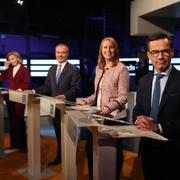 Främst från höger Ulf Kristersson (M), Annie Lööf (C), Jan Björklund (L) och Ebba Busch Thor (KD) under en partiledardebatt i Agenda.