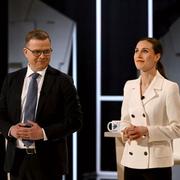 Riikka Purra, Petteri Orpo och Sanna Marin.