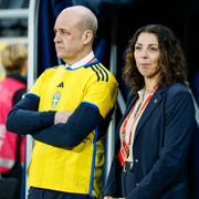 Fredrik Reinfeldt, ordförande för Svenska Fotbollförbundet, och Andrea Möllerberg, generalsekreterare Svenska Fotbollförbundet.