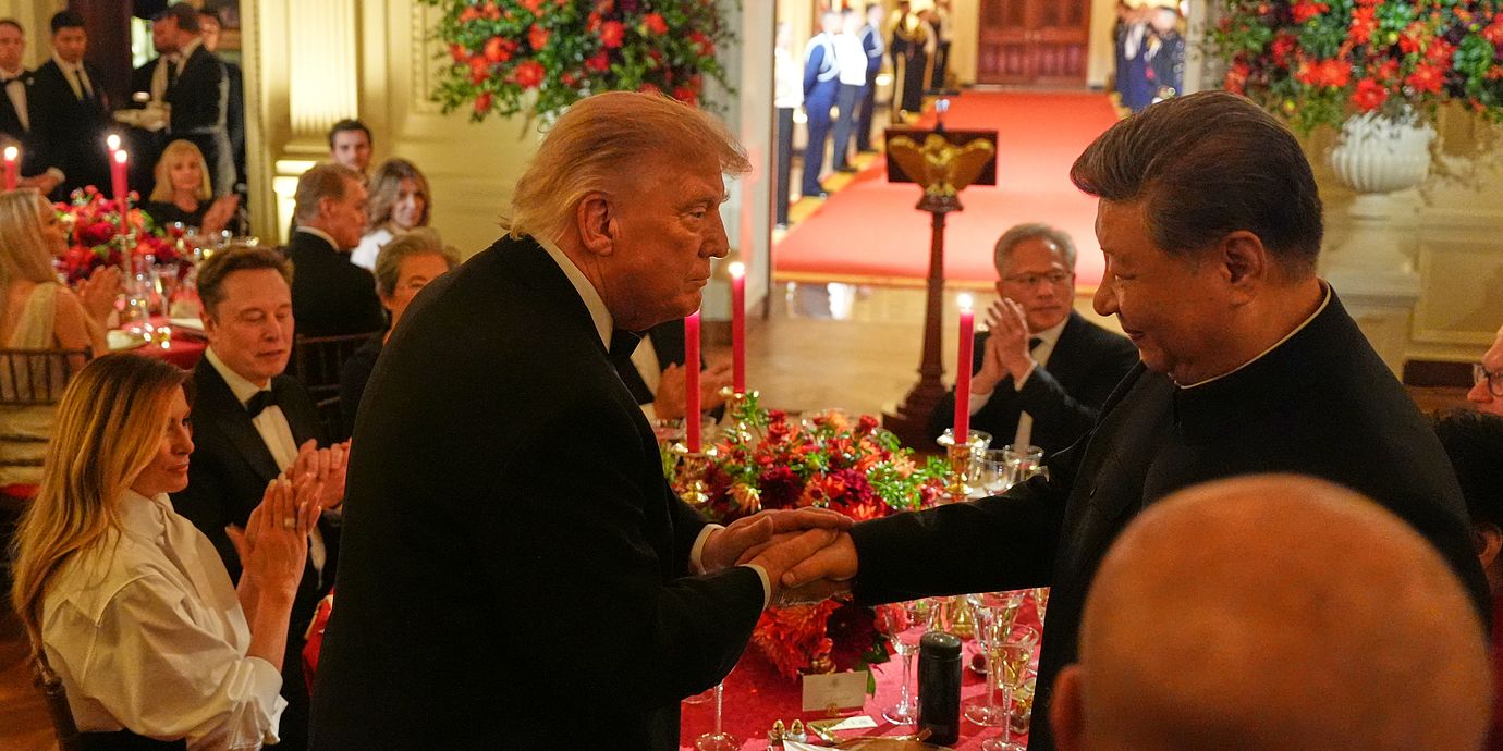 Donald Trump och Xi Jinping under nattens bankett.