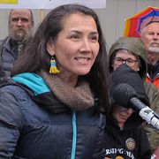 Demokraten Mary Peltola under ett kampanjmöte i Juneau, Alaska, i maj.