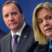 Finansminister Magdalena Andersson (S), statsminister Stefan Löfven (S) och utbildningsminister Gustav Fridolin (MP).