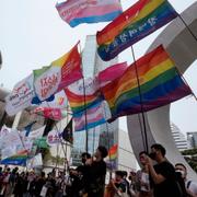 En demonstration för LGBT-rättigheter i Sydkorea. Arkivbild. 